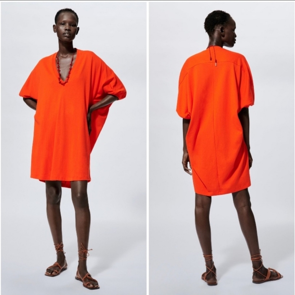 Zara New Bright Red Cocoon Dress | Color: Orange/Red | Size: Large